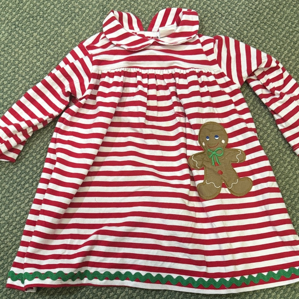 Bailey Boys Red and White Striped Dress with Gingerbread Appliqué